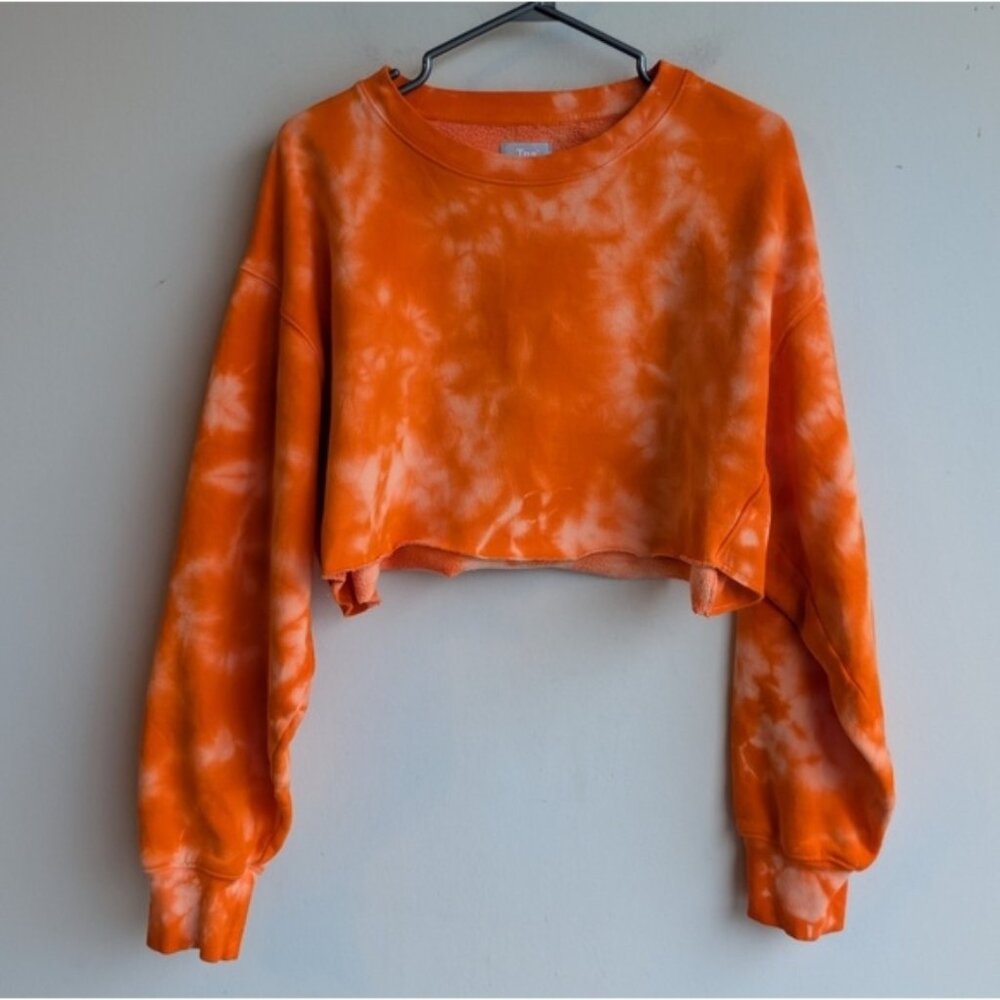 Aritzia TNA Cozy Orange Tie Dye Crop Crew Neck Sweater